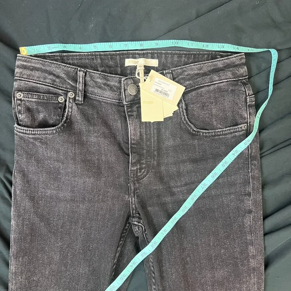 NWT MAJE PACHAFRAN HR STRAIGHT CUT JEANS WITH RAW HEM IN ANTHRACITE SZ 38FR 6US - Picture 6 of 6